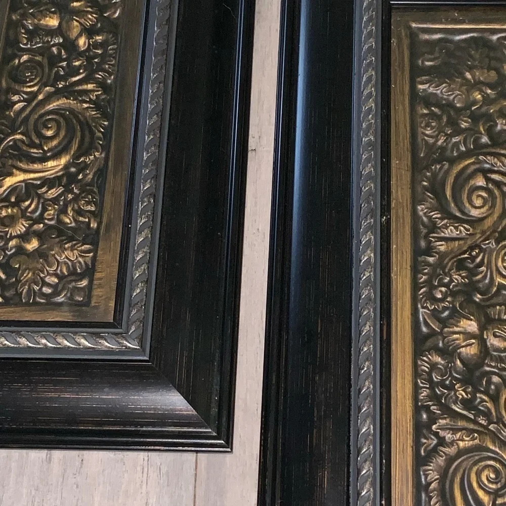 Pair Of Peonies Matted Framed Pictures~Antique Bronze & Brown Frames~Traditional